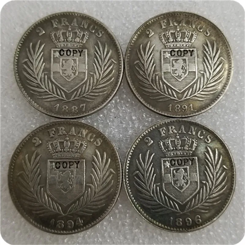 1887,1891, 1894,1896 2 франка, копия монет, памятные монеты-копии монет, медаль, коллекционные монеты