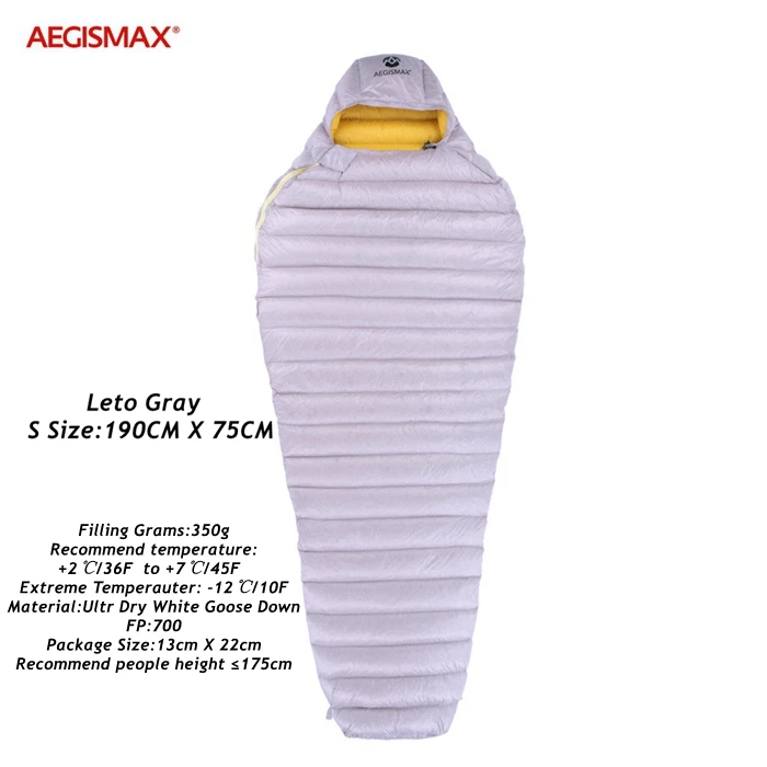 Leto Gray S Aegismax Leto 700FP белый гусиный пух Мумия спальный мешок 3 сезон Сверхлегкий для походов кемпинга путешествия - Цвет: Leto Gray S