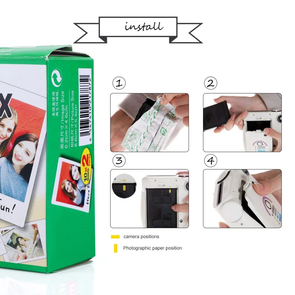Фотобумага Fujifilm Instax Mini White Edge 10 40 листов фотобумага для Fuji mini 8/7s/25/50/90 фотоальбом 3
