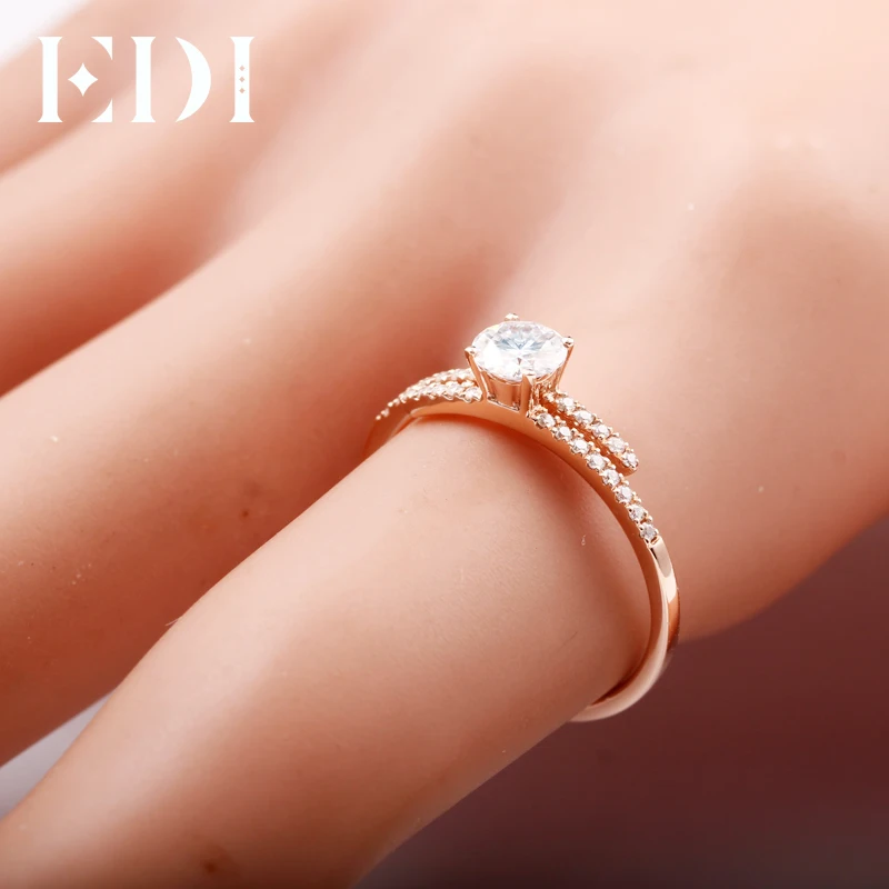 EDI Разделение дизайн натуральная кожа 14K покрыто розовым золотом кольцо с алмазом