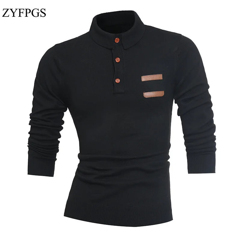 ZYFPGS Для мужчин свитера 2018 осень воротник с лацканами Трикотаж корейский Slim Fit