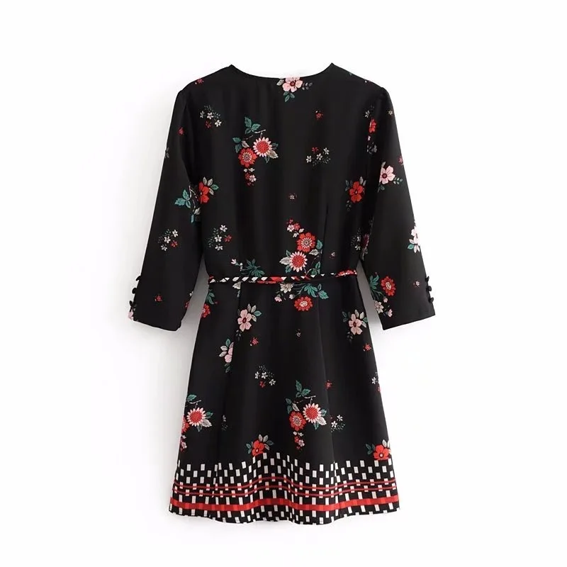 Женское пляжное платье-миди VOGUEIN черное платье с рукавом 3/4 и цветочным принтом