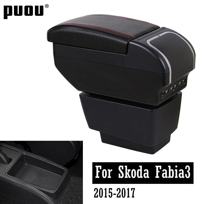 Для Skoda Fabia3 2015 2017 двухслойная Большая вместительная USB зарядка подлокотник