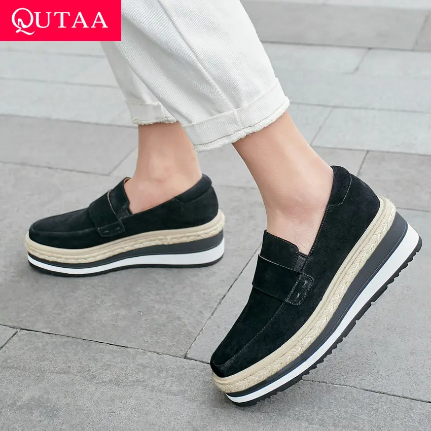 Женские туфли на платформе QUTAA повседневные лодочки из коровьей кожи и