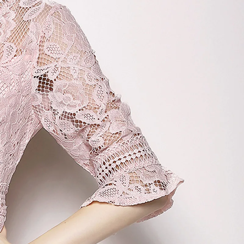 Элегантное кружевное платье 2019 летнее женское с v-образным вырезом Сетчатое