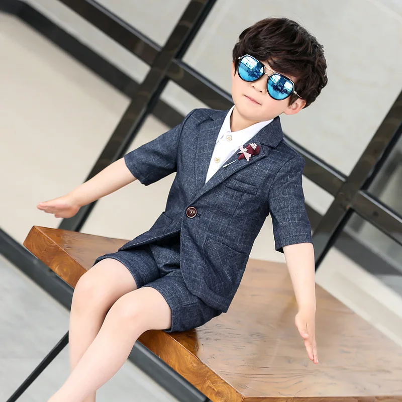Dollplus/Костюм Джентльмена для мальчиков; детский свадебный костюм для мальчиков; Блейзер; Детские торжественные костюмы; летние детские костюмы; Infantil Menino - Цвет: Blue pants coat