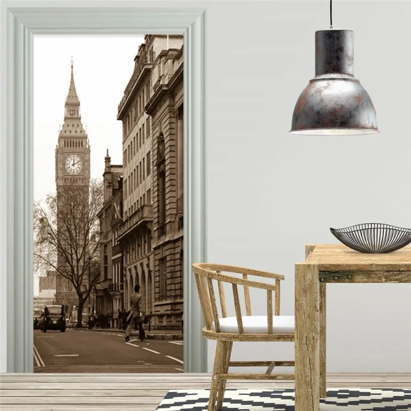 Наклейка 3D Городское здание ретро обои ресторан гостиная домашние дверные