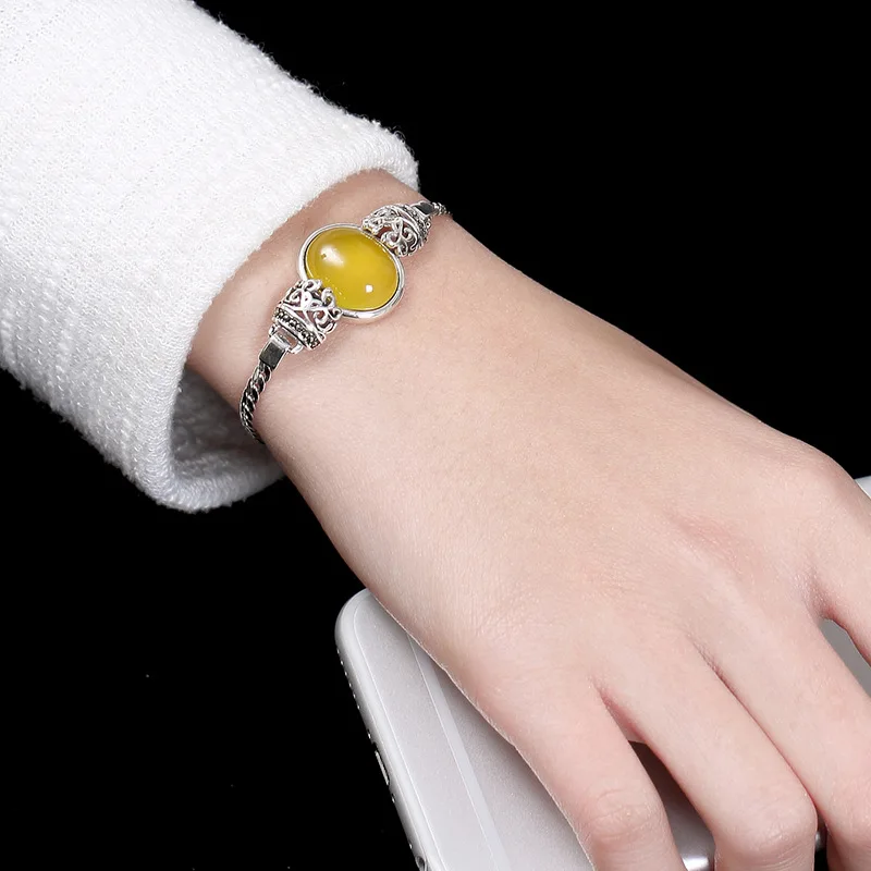 Браслет женский из серебра ювелирный камень халцедон пробы с драгоценными