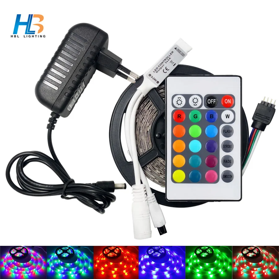 HBL RGB Светодиодные ленты светильник 5 м 2835 гибкий Светодиодные ленты не водонепроницаемый светодиодный лента с контроллером Полный набор для украшения