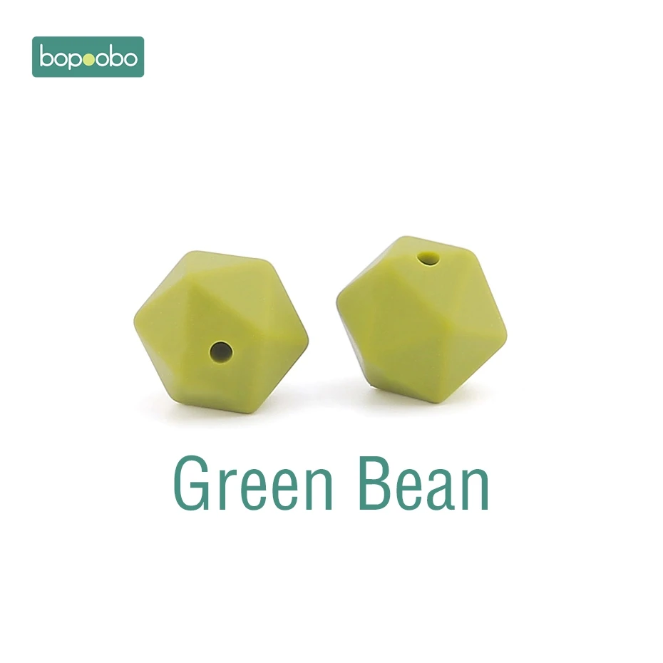 Green Bean Bopoobo 10 шт. 14 мм шестигранные силиконовые бусины детский Прорезыватель экологичный BPA Бесплатно Детские Прорезыватели для прорезывания зубов, цепочки, бусины для малышей - Цвет: Green Bean