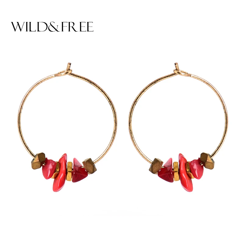 Женские Модные круглые серьги-кольца с красным натуральным камнем винтажные