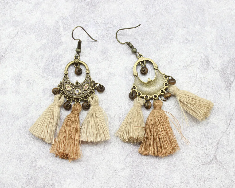 Retro Bohemian Punk Vintage Wood Bead Flower Earrings for Women New Long Drop Tassel Wedding Gifts | Украшения и аксессуары