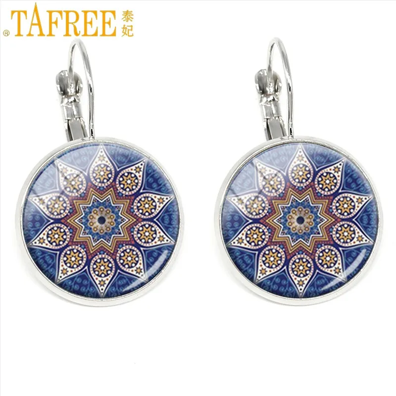 Tafree, модные женские серьги-клипсы, индийский цветок, мандала, Круглый купол стеклянный Серьги,, Sri украшения yantra Henna Zen H276 - Окраска металла: H287