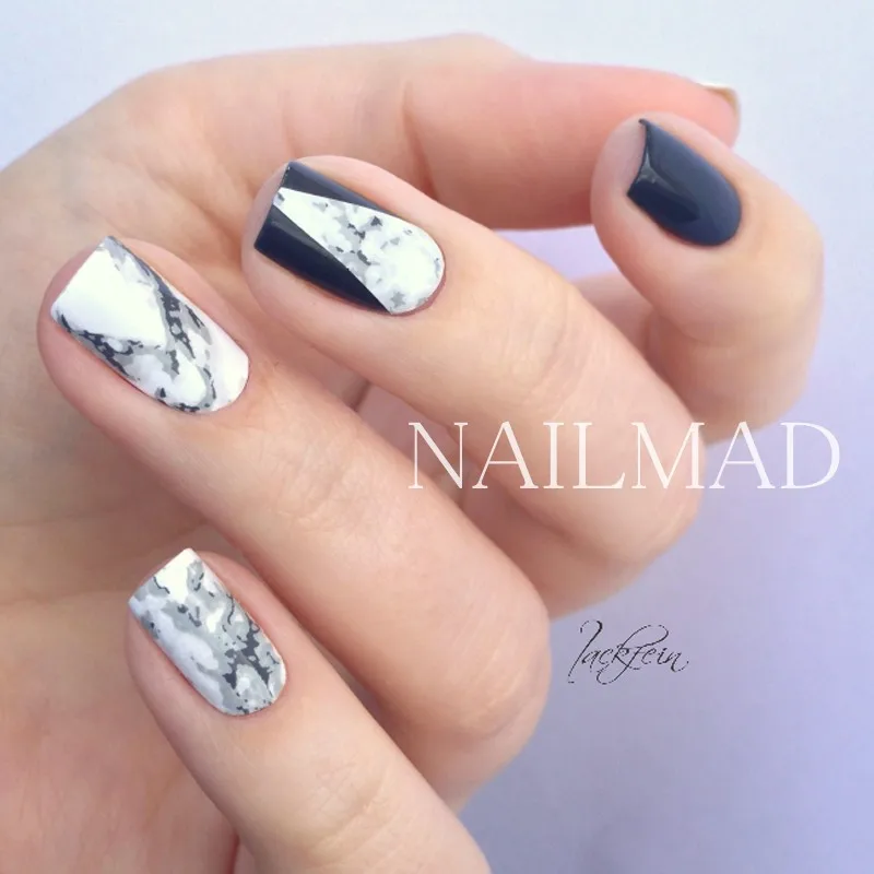 1 sheet NailMAD Stone Marble Nail Water Decals Transfer Stickers White Marble Nail Art Tattoo Sticker Black Marble Water Slide