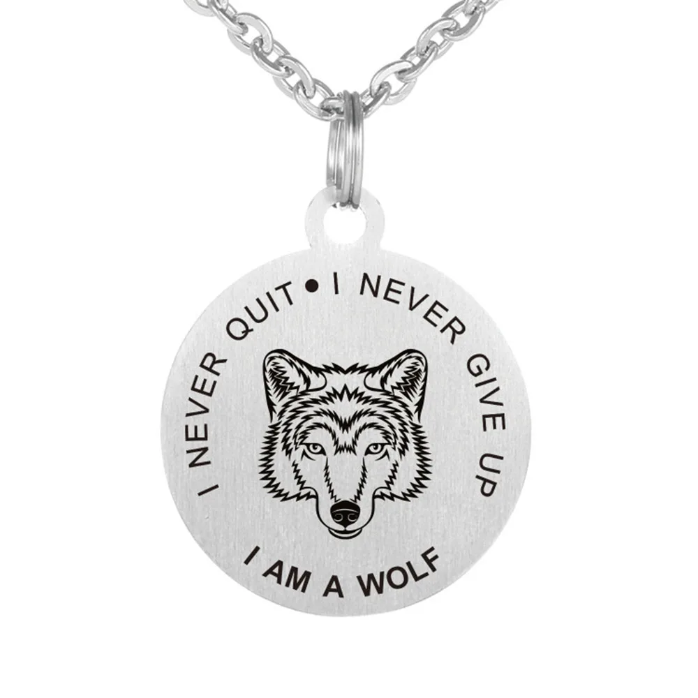 Yamily 10 шт./лот, подвеска с гравировкой «I AM WOLF I Never QUIT», круглая подвеска из нержавеющей стали, ожерелье в подарок, ювелирные изделия