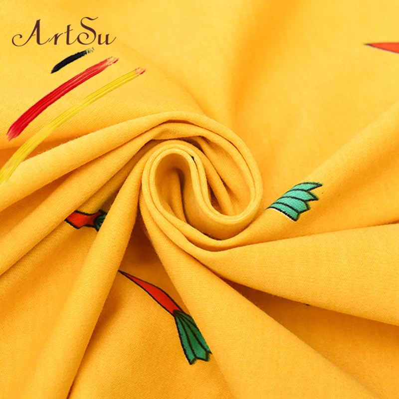 

ArtSu Women Spring Cotton Pajama Set Yellow Cute Carrot Print Button Up Sleepwear 2019 Long Sleeve Tops+Long Pants Winter Pijama