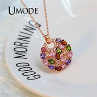 umode new fashion luxury rose gold multicolor cubic zirconia big round necklaces pendants for women fashion jewelry un0366