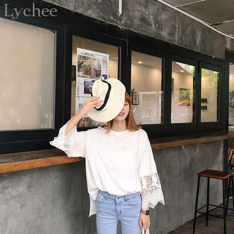 Весенне летняя сексуальная женская футболка Lychee Повседневная Свободная с