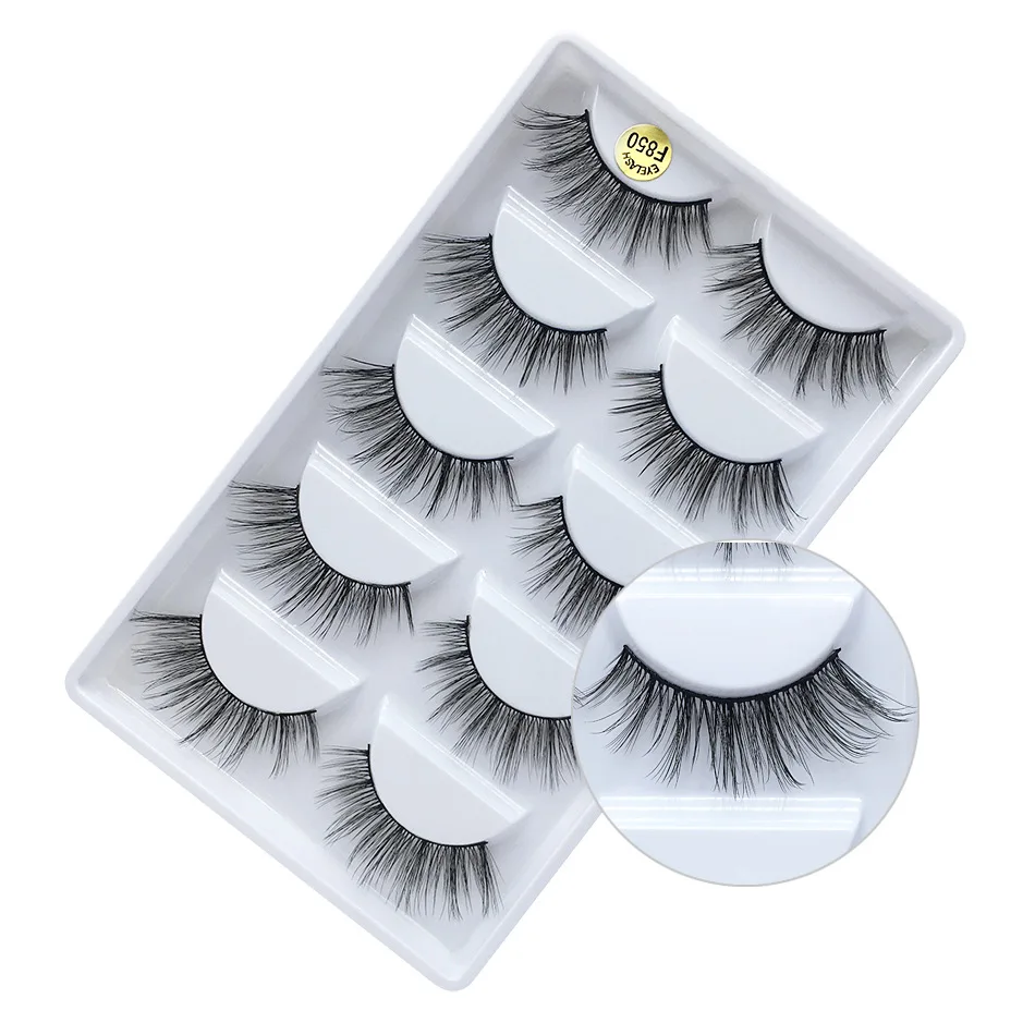 

5 Pairs makeup false eyelashes natural thick 100% real 3d mink lashes fur strip fake eye lashes mink eyelashes extension F850