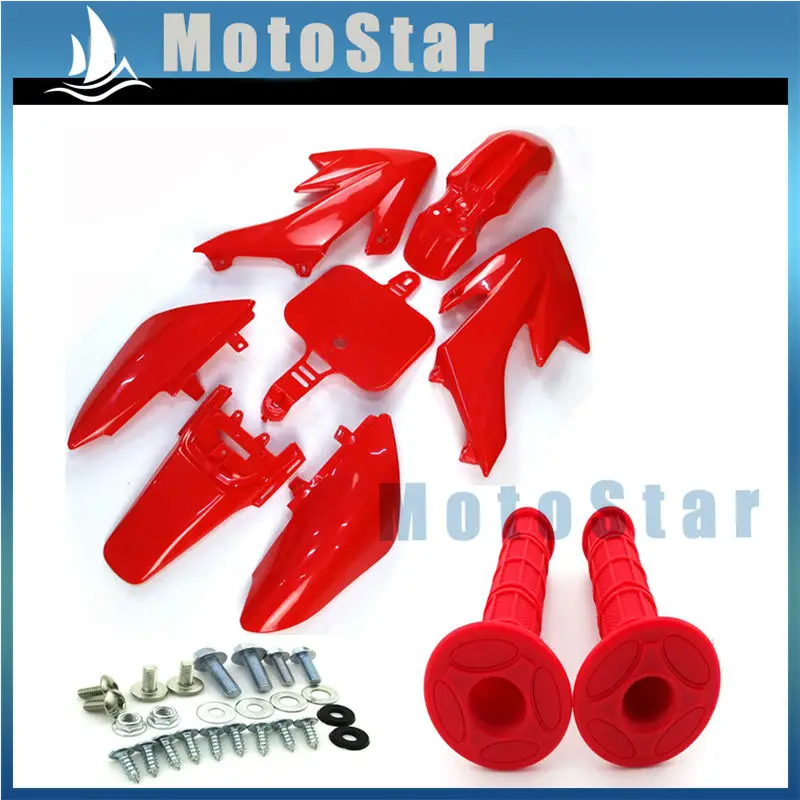 Красный пластиковый обтекатель Fender наборы + ручки винты для Honda CRF50 XR50 Pit Dirt Bike|handle