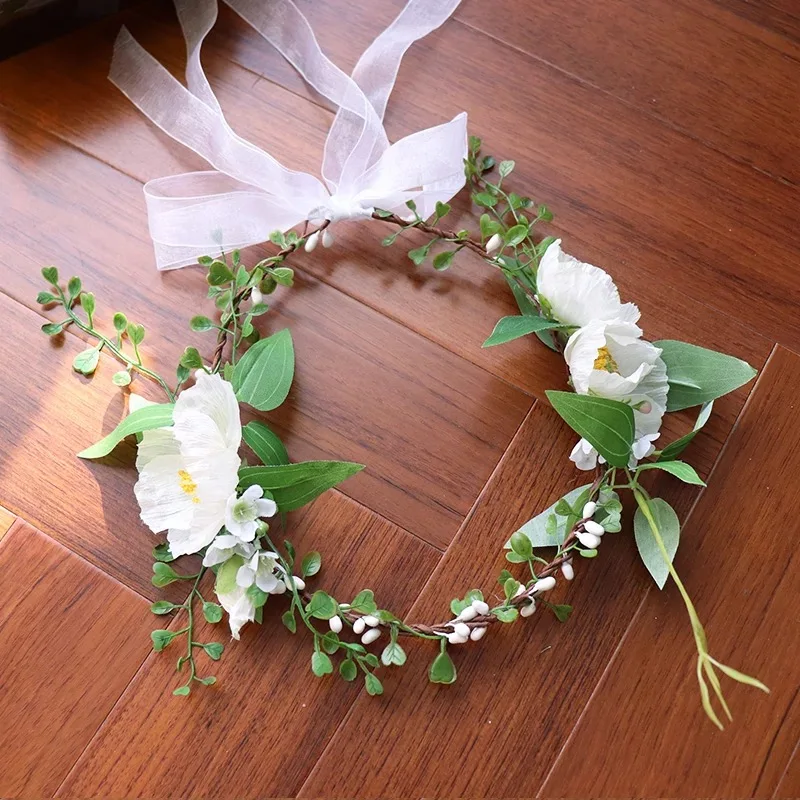 White Ponny Flower Wreath Crown Festival Headband Women Hair Accessories Headdress Girls Floral Garland Wedding Floral Headwear