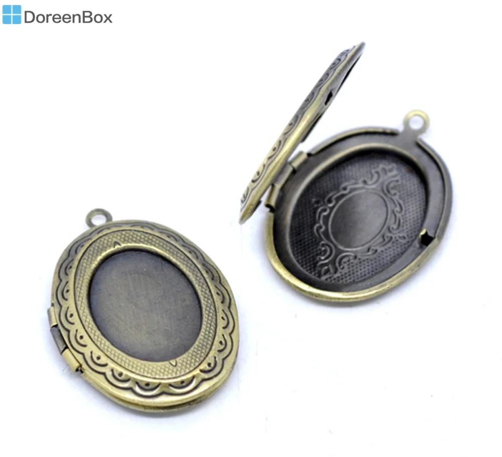 Doreen Box Lovely 5 бронзовый тон фото Овальный медальон рамка Подвески 34x24 мм(B12992