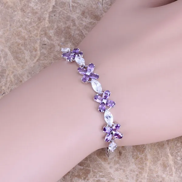 Браслет цепочка с фиолетовым фианитом 6 7 5 дюймов S0364|chain bracelet|link chain braceletbracelet bracelet |