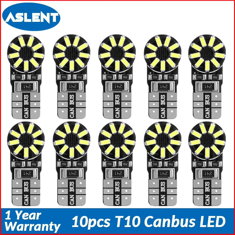 Aslent 10 шт. T10 W5W 194 светодиодный автомобильный Светильник лампы белый Canbus Error Free