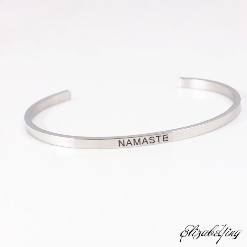 NAMASTE Намасте нержавеющая сталь выгравированы положительные вдохновляющие цитаты манжета браслет с мантрой как подарок на день отца - Окраска металла: NAMASTE
