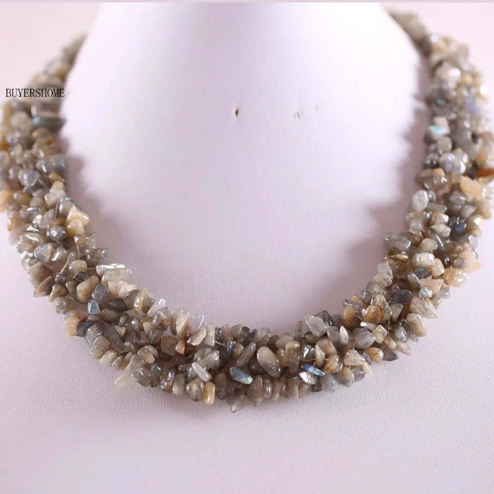 Free Shipping Gift For Women Jewelry Set Irregular Shape Chip Beads Natural Stone Gray Labradorite Necklace Bracelet | Украшения и