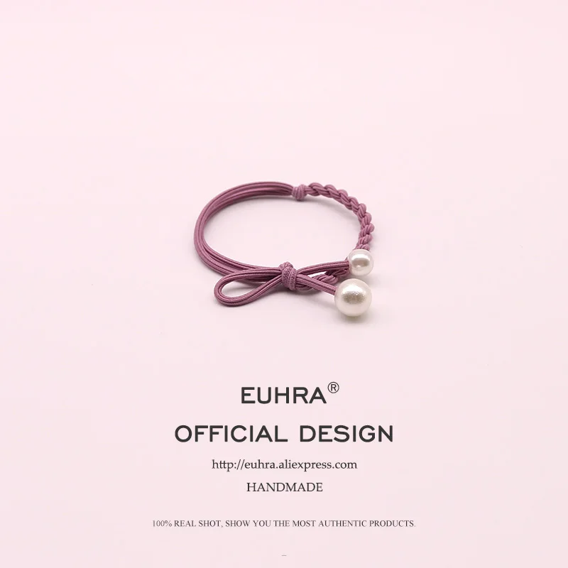 EUHRA, 6 цветов, полосатые эластичные волосы, Корея, одноцветные, бант, жемчужные волосы для женщин, девочек, лента для волос, Детская резинка
