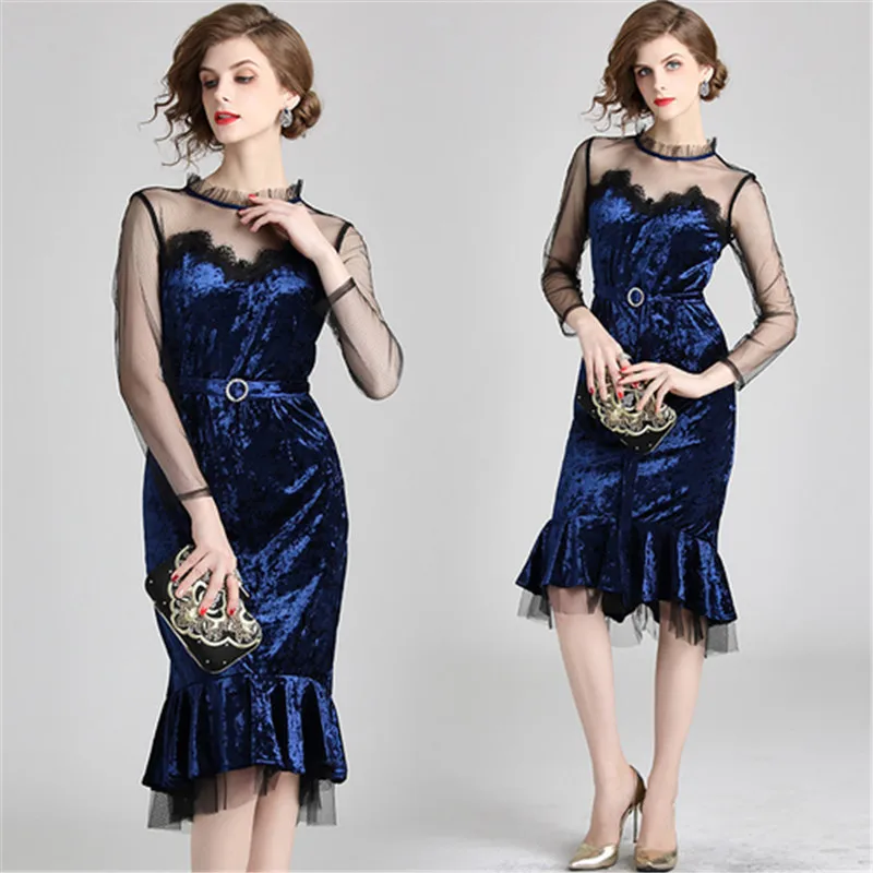 Женское облегающее платье MSSNNG Goddess Сетчатое бархатное средней длины в готическом