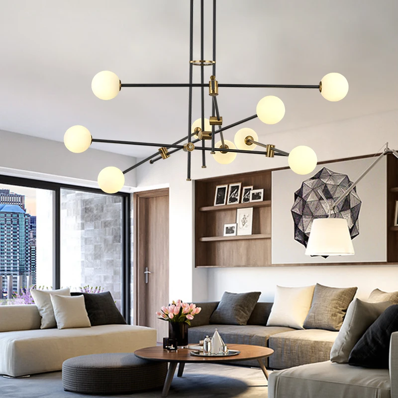 

Nordic Postmodern Creative Minimalist Magic Bean Glass Chandelier Living Room lustre LOFT Line Molecular Chandelier lighting