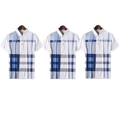 Blue 3 pieces HAYBLST Новая мужская рубашка Поло 3 штуки клетчатая брендовая одежда с коротким рукавом дышащего размера плюс XXXL homme рубашка, Топы И Футболки - Цвет: Blue 3 pieces