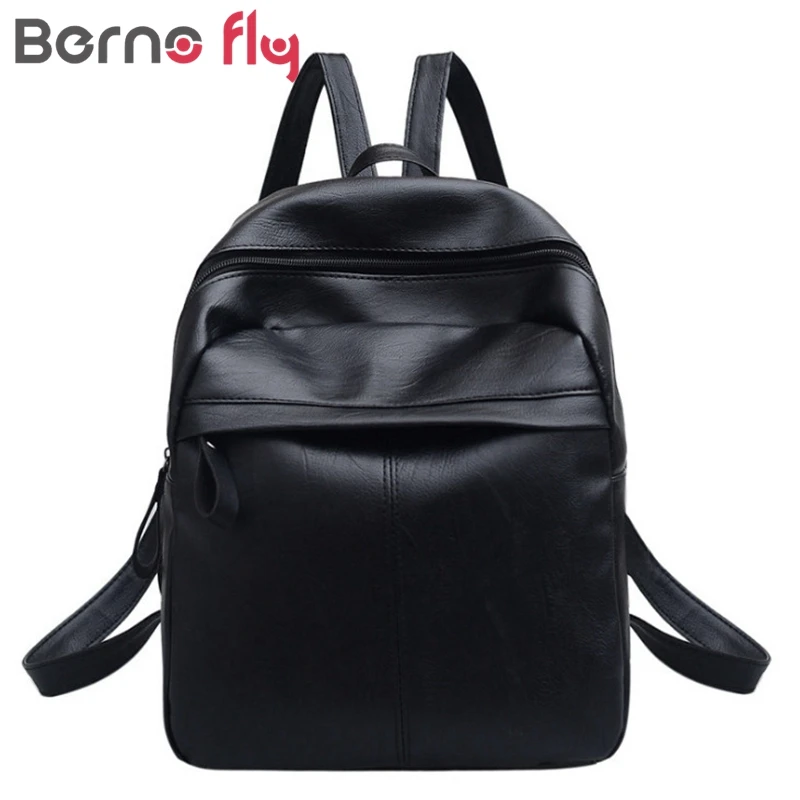 BERNO Fly Высокое качество PU кожаный женский рюкзак модные однотонные школьные сумки