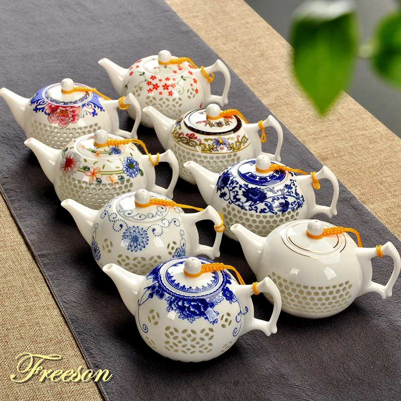 Pot Traditional Chinese Blue White Rice Pattern 170ml Ancien