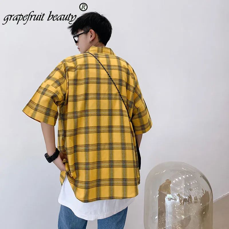 2019 летняя Хлопковая мужская клетчатая рубашка с коротким рукавом мужские