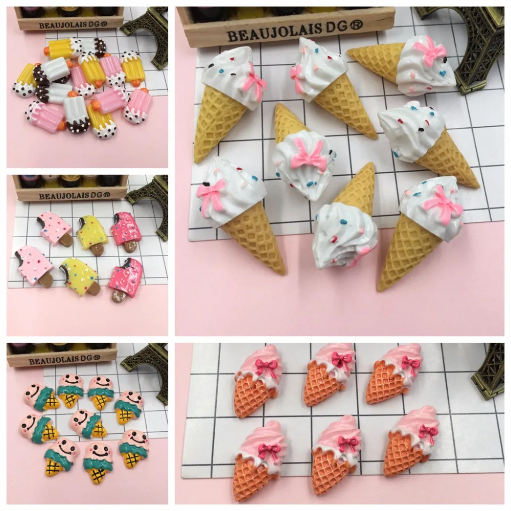 Миниатюрный каваи из смолы Лидер продаж мороженое кабошон с плоской задней