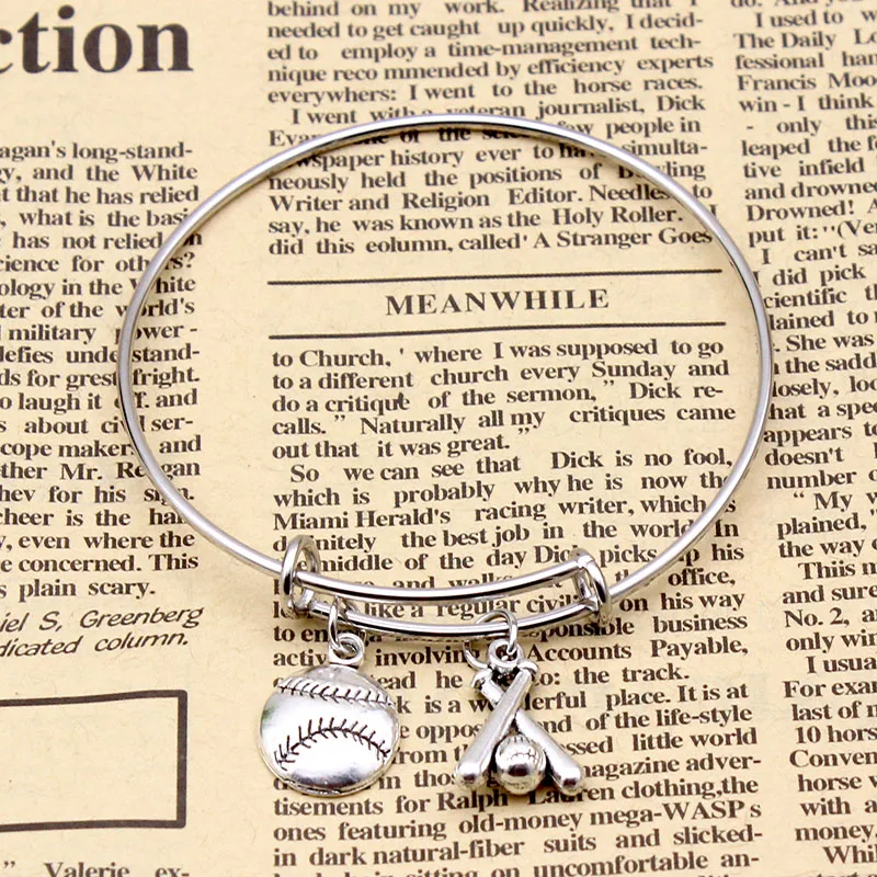 Antique Silver Color Charm Handmade Baseball Pendant Sports Bracelets &amp Bangles Jewelry Christmas Gift for Women Men | Гибкие и