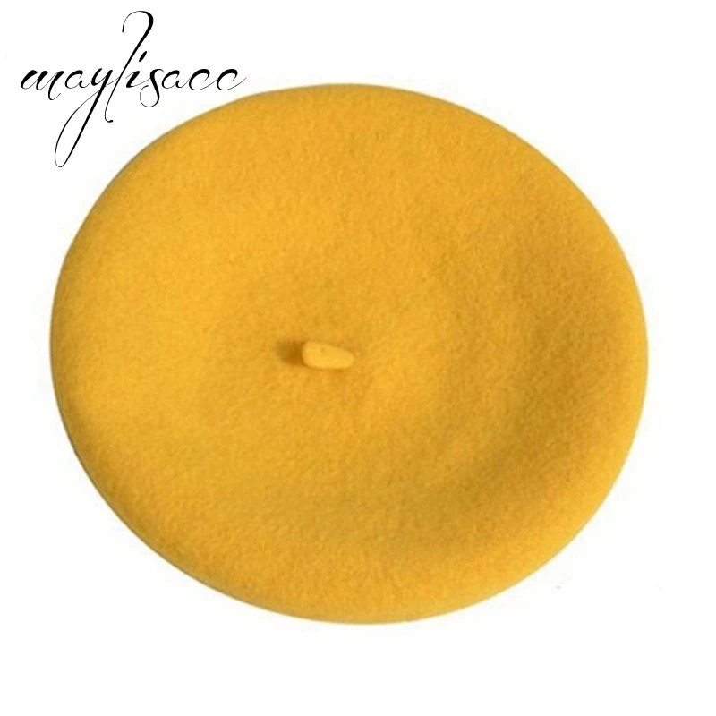 Yellow Maylisacc шерсть одноцветное Цвета осень-зима теплый берет Кепки Лидер продаж для Для женщин модный подарок открытый Кепки 15 цветов - Цвет: Yellow