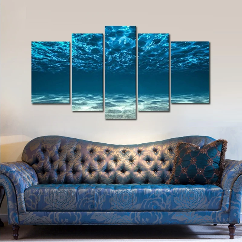 Картина на стену рисунок с изображением дна синего океана под поверхностью 5