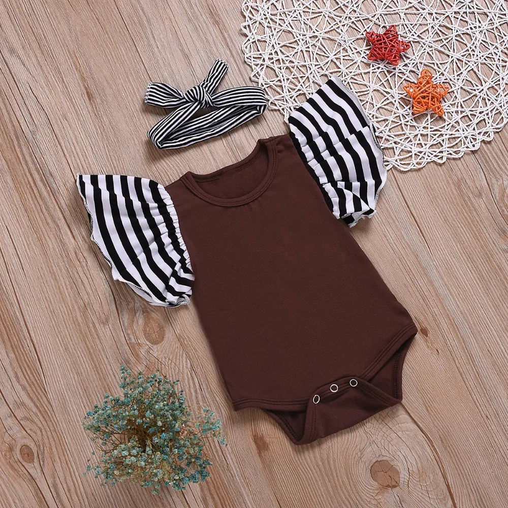 Хлопковый комбинезон для маленьких девочек с рисунком в полоску оборками и