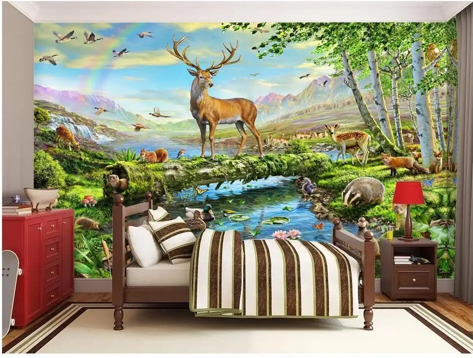 Настенные 3d обои на заказ для украшения стен загородный холм олень река живопись