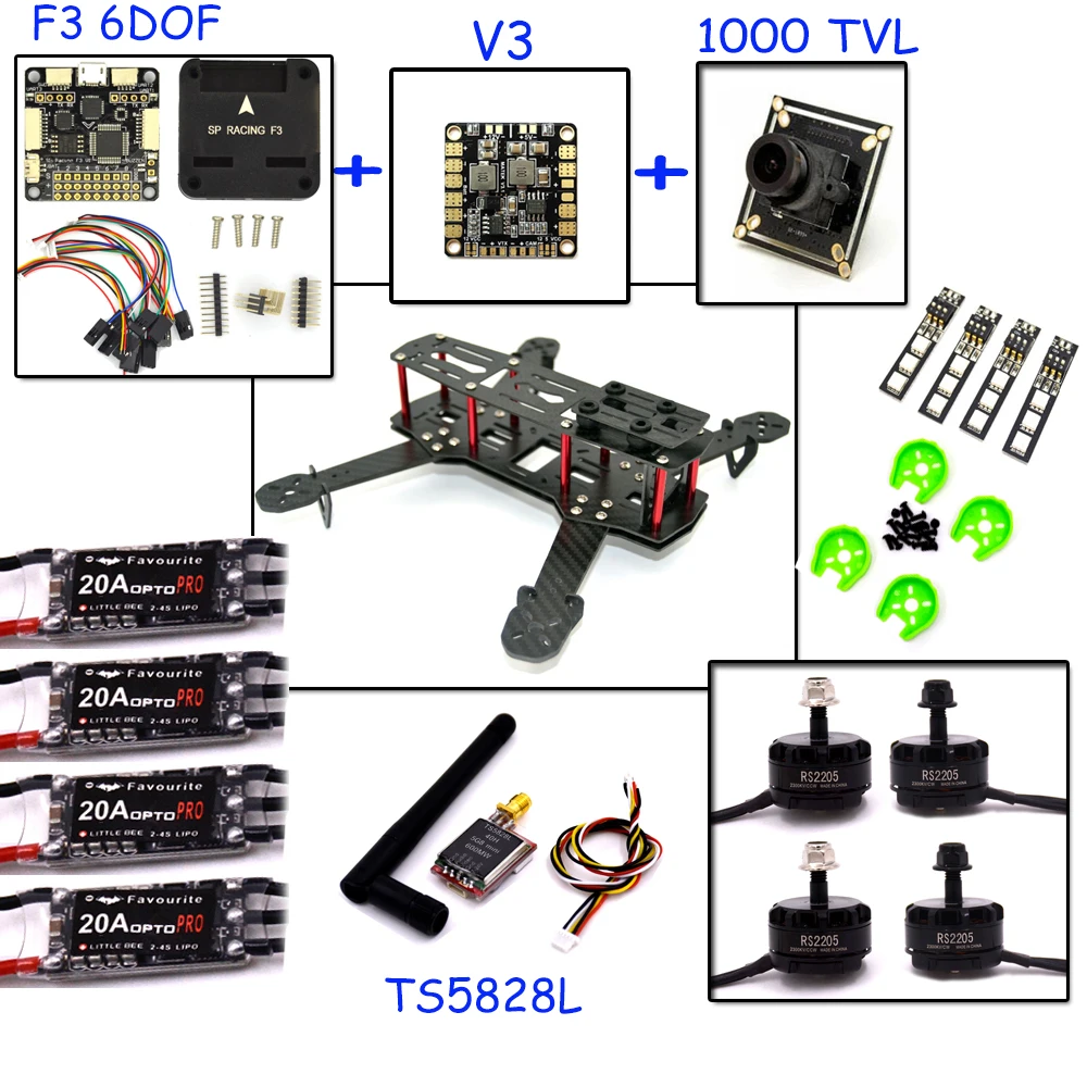 Дрон с камерой RC самолет QAV 250 карбоновая рама F3 Контроллер полета emax RS2205 2300KV мотор