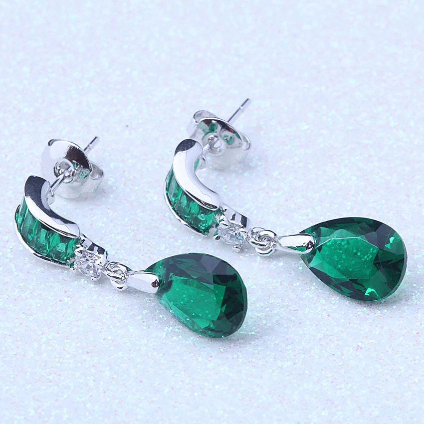Женские серьги подвески серебряного цвета с зелеными кристаллами|dangle drop earings|dangle
