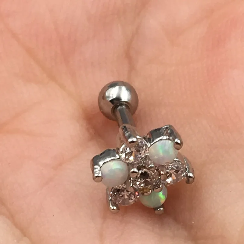 Огненный OPal17 цветок 1 0*6 мм камень из титанового сплава серьга штанга Спираль
