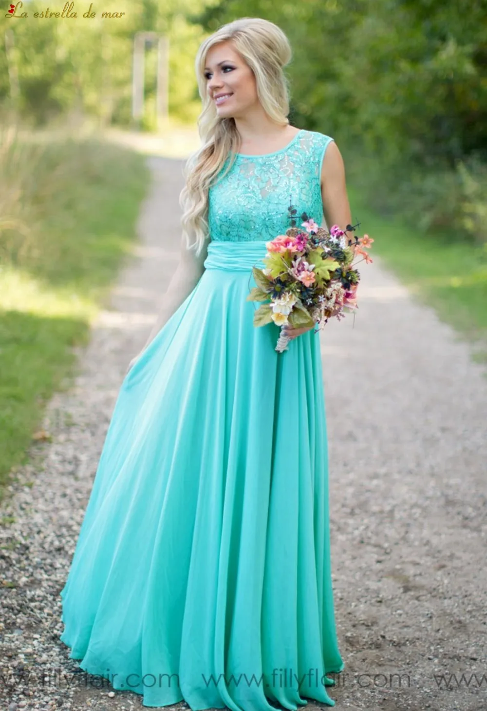 Vestido madrinha 2021 Новое шифоновое платье с кружевами на спине трапециевидной формы