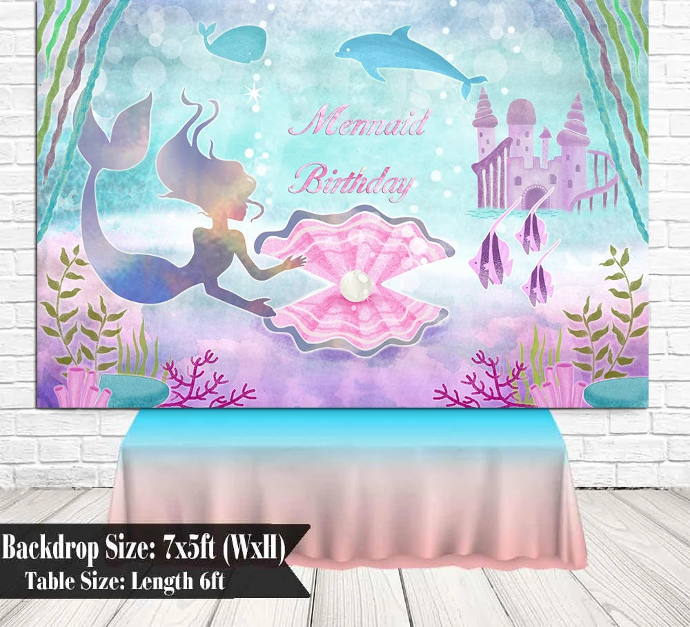 

Under The Sea Little Mermaid Party Backdrop for Girl Photography Whale Pearl Princess Purple Birthday Background Wall Decor