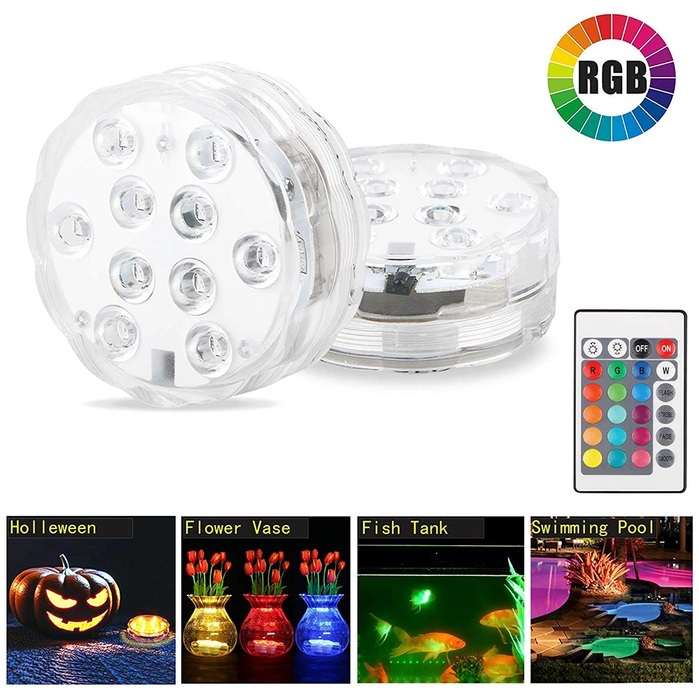 10 светодиодный RGB светильник с дистанционным управлением, Погружной подводный Ночной светильник, аксессуары для бассейна, садовые, вечерние, декоративный светильник s