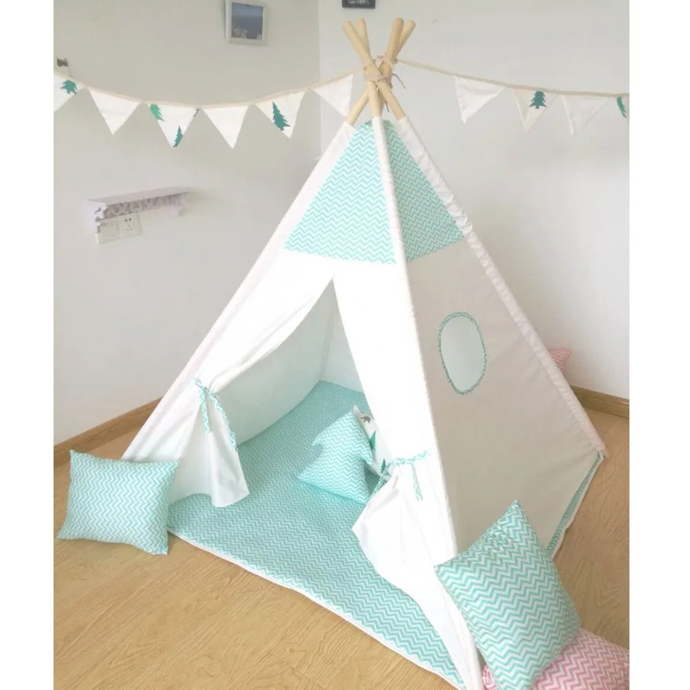 Детская игровая палатка с зеленой полосой типи вигвам для детей|kids teepee tents|teepee play
